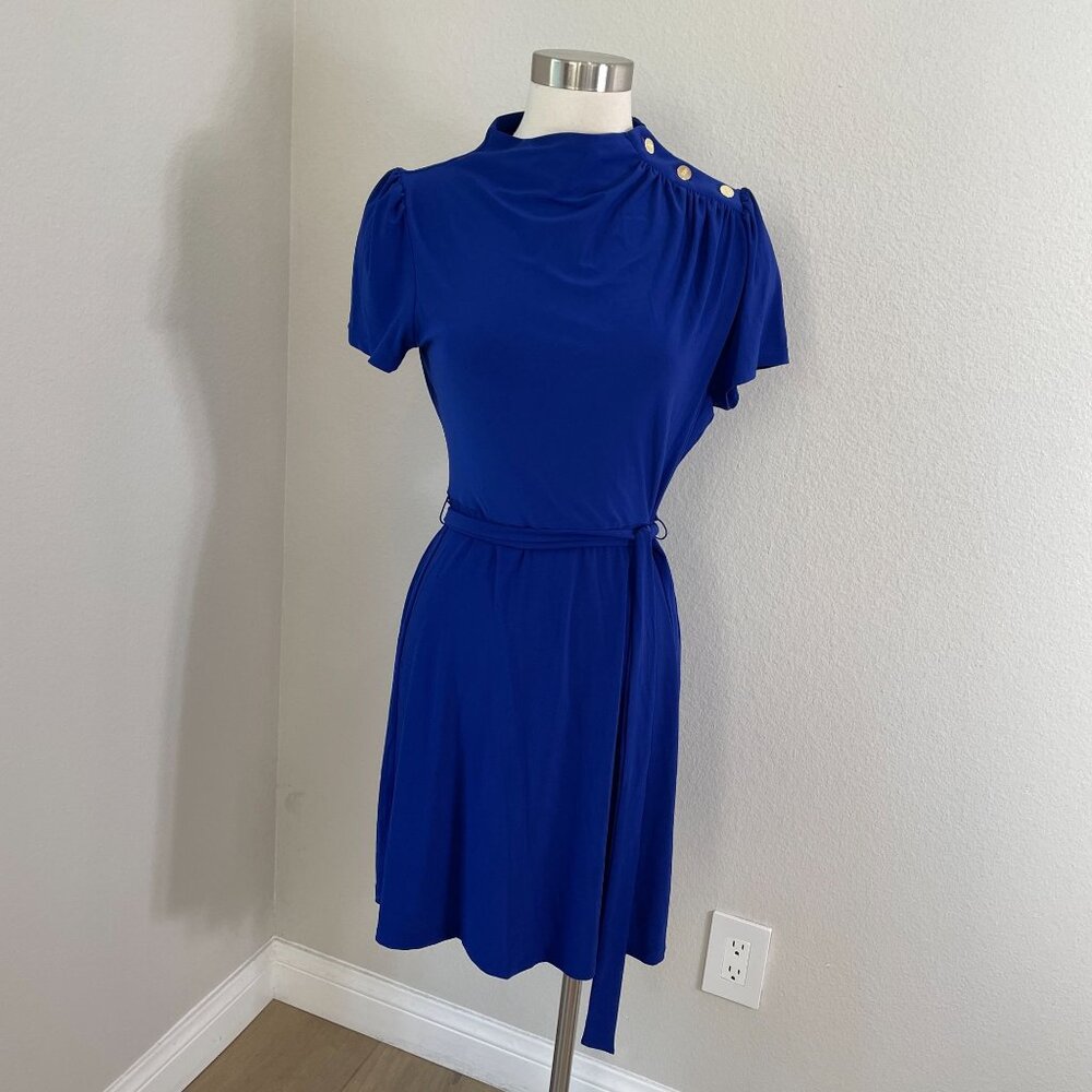 NEW DKNY Womens 8 Blue Short Sleeve‎ Dress Button Details Short Sleeve Stretch